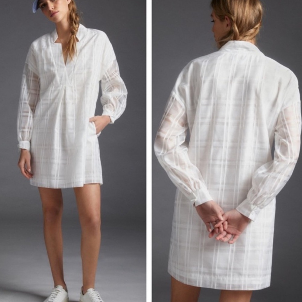 Anthropologie Mare Mare Galena White Tunic Mini Dress Womens Small Sheer Sleeves